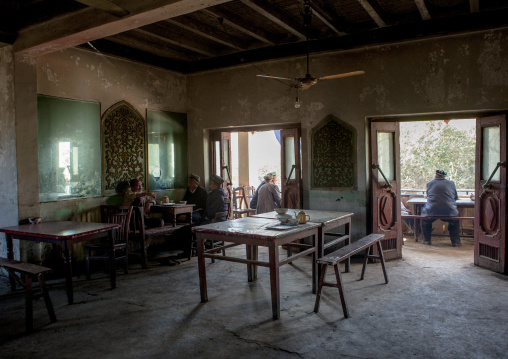 Uyghur Men In Ostangboyi Tea House, Kashgar, Xinjiang Uyghur Autonomous Region, China