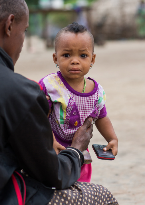 Benin, West Africa, Savalou, fulani peul tribe girl with her father