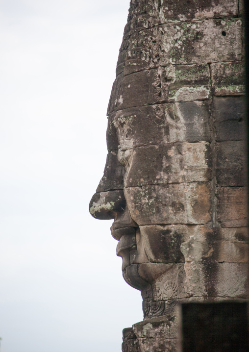 Giant buddha face inside Bayon temple, Siem Reap Province, Angkor, Cambodia