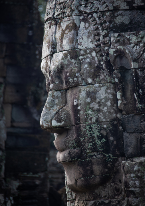 Giant buddha face inside Bayon temple, Siem Reap Province, Angkor, Cambodia