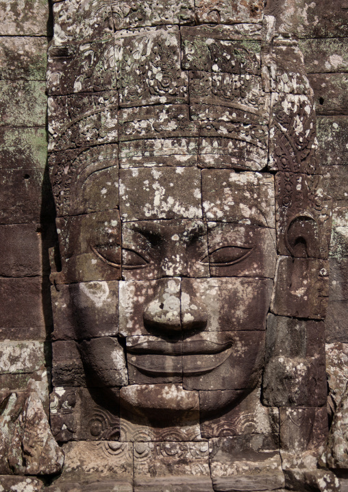 Giant buddha face inside Bayon temple, Siem Reap Province, Angkor, Cambodia