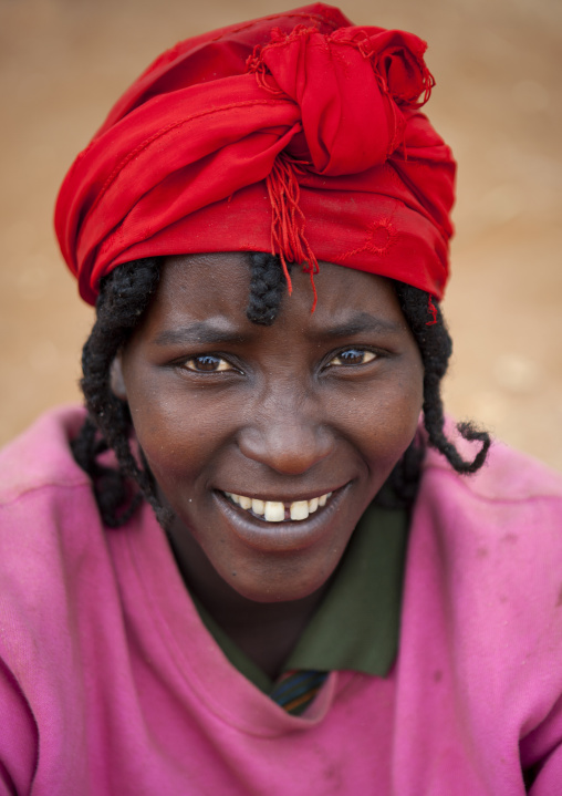 Smiling Red Turban Konso Woman Portrait Ethiopia