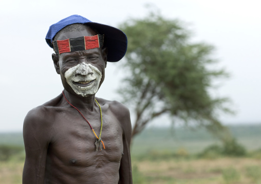 Karo Senior Man With Beaded Headband And Painted Face Omo Valley Ethiopia