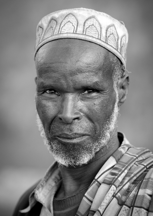 Black and white portrait of a muslim man with beard, Dire dawa, Ethiopia