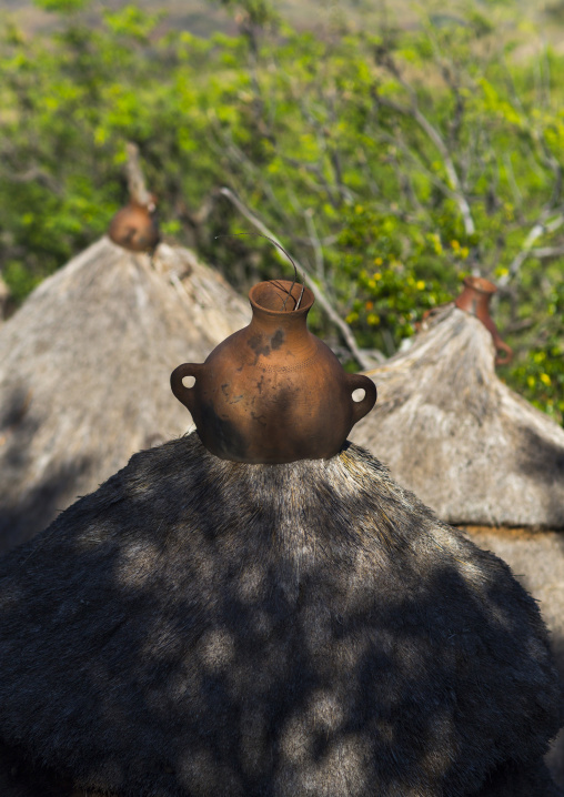 Konso Tribe Traditional Houses With Pots On The Top, Konso, Omo Valley, Ethiopia