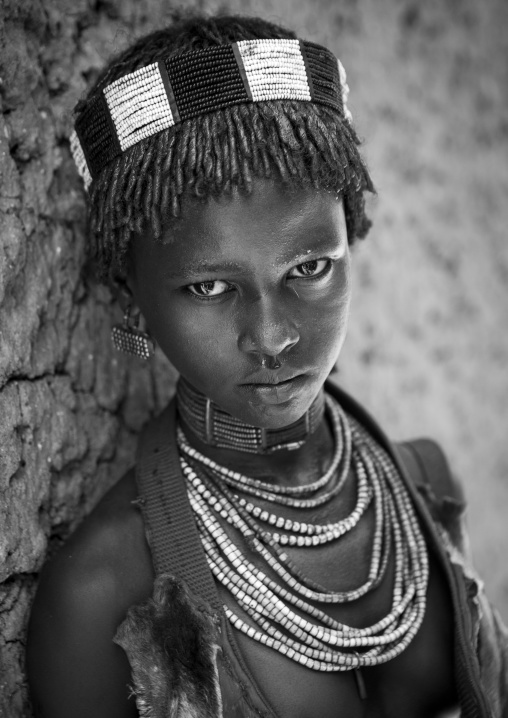 Hamer Tribe Girl In Traditional Outfit, Turmi, Omo Valley, Ethiopia