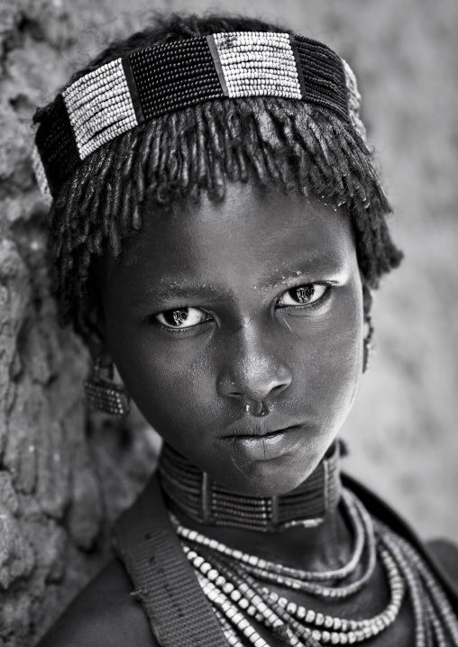 Hamer Tribe Girl In Traditional Outfit, Turmi, Omo Valley, Ethiopia