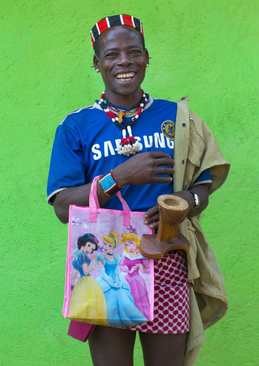 Hamer Tribe Man With A Chelsea Football Shirt, Key Afer, Omo Valley, Ethiopia