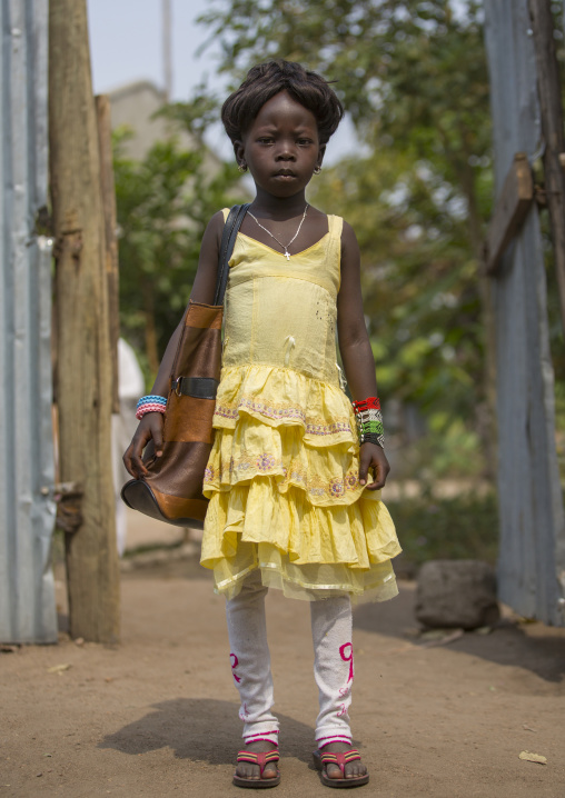 Anuak Tribe Girl In Modern Clothes, Gambela, Ethiopia