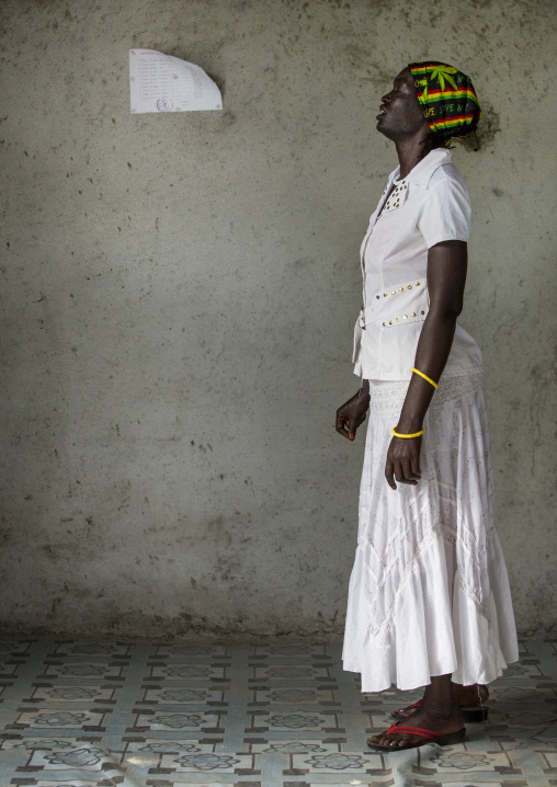 Woman Praying During Catholic Sunday Church Service, Gambela, Ethiopia