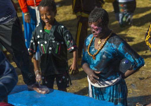Holy Water Sprayed Onto The Crowd Attending Timkat Celebrations Of Epiphany, Lalibela, Ethiopia