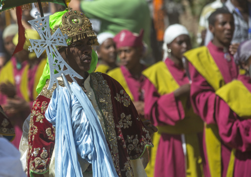 Ethiopian Orthodox Priests Holding Sacred Crosses During The Colorful Timkat Epiphany Festival, Lalibela, Ethiopia