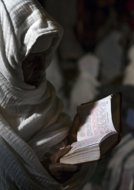 Orthodox Pilgrim Reading The Bible At Timkat Festival, Lalibela, Ethiopia