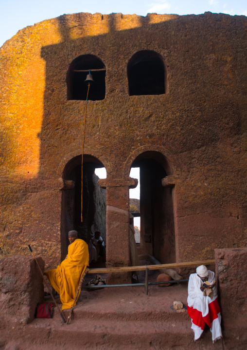 Ethiopian priests in a rock church during kidane mehret orthodox celebration, Amhara region, Lalibela, Ethiopia