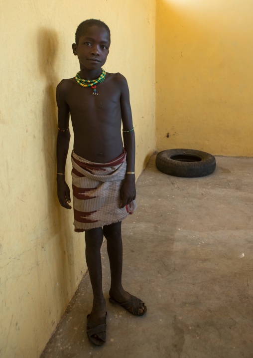 Hamer tribe boy in a classroom, Omo valley, Turmi, Ethiopia