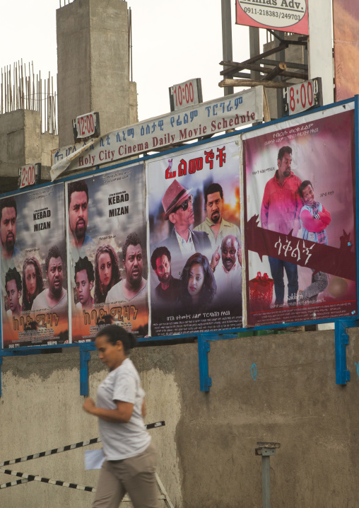 Ethiopian movie posters in the street, Addis abeba region, Addis ababa, Ethiopia