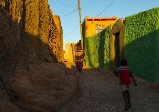 Woman in the colorful streets of Jugol old town, Harari Region, Harar, Ethiopia