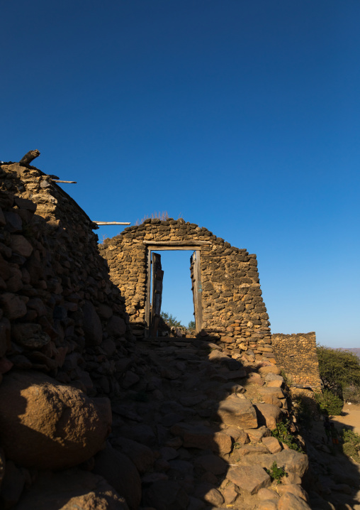 Doorway in a traditional Argoba stone houses village, Harari Region, Koremi, Ethiopia
