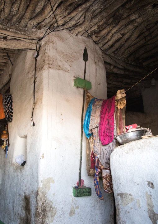 Spear in a house in a traditional Argoba stone houses village, Harari Region, Koremi, Ethiopia