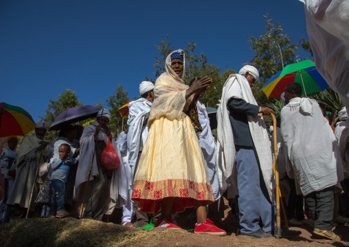 Ethiopian orthodox pilgrims during Timkat epiphany festival, Amhara region, Lalibela, Ethiopia