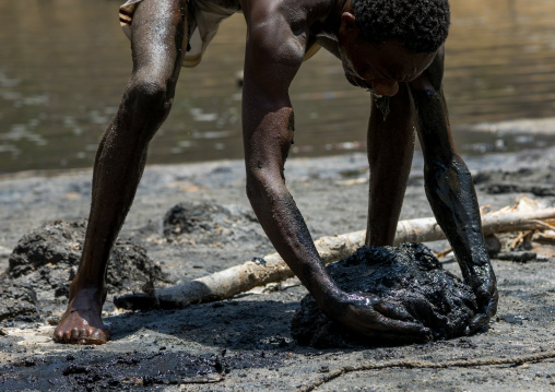 Volcano crater where Borana tribe men dive to collect salt, Oromia, El Sod, Ethiopia