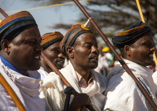 Man wearing kalasha on his forehead during during the Gada system ceremony in Borana tribe, Oromia, Yabelo, Ethiopia
