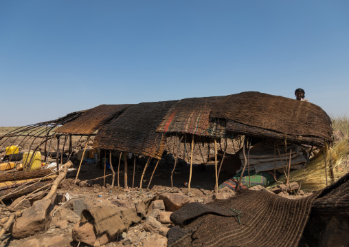 Issa woman making tent in a camp, Afar Region, Gewane, Ethiopia