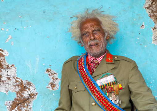 Ethiopian veteran from the italo-ethiopian war in army uniform, Addis Ababa Region, Addis Ababa, Ethiopia