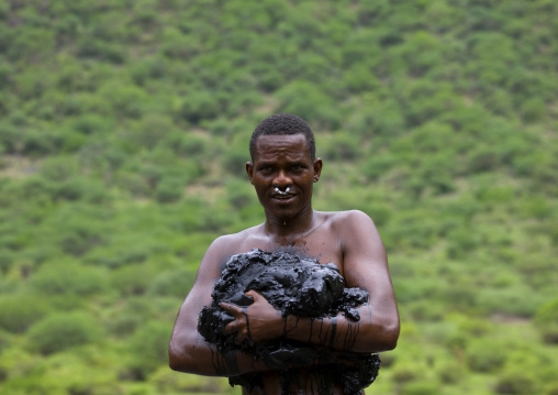 Borana Tribe Man Carrying Salt Taken From El Sod Volcano, Yabello, Omo Valley, Ethiopia