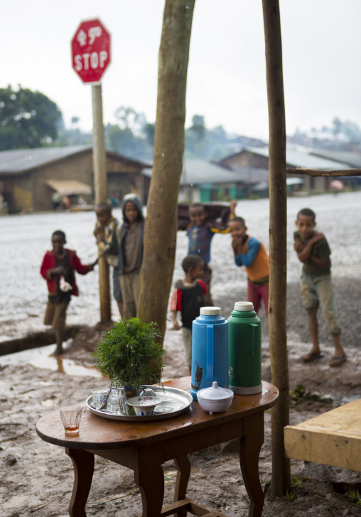Kids Laughing Outside A Coffee Shop, Jemu, Omo Valley, Ethiopia