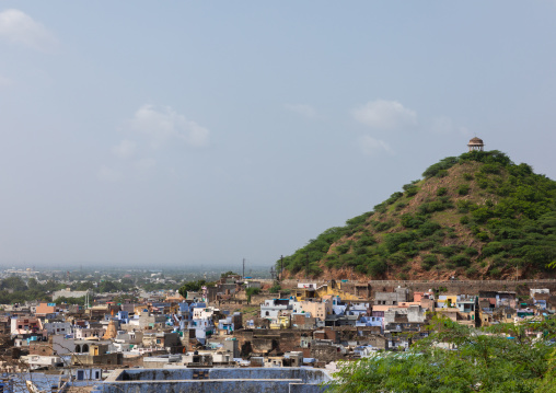 View of the city with the blue brahmin houses, Rajasthan, Bundi, India