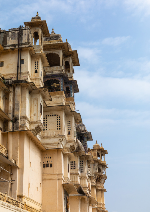 City palace facade from manek chowk, Rajasthan, Udaipur, India