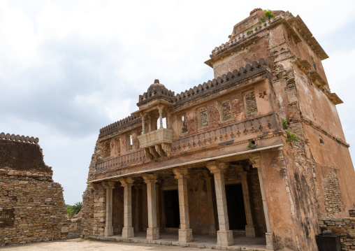 The ruined rana kumbha palace inside the medieval Chittorgarh fort complex, Rajasthan, Chittorgarh, India