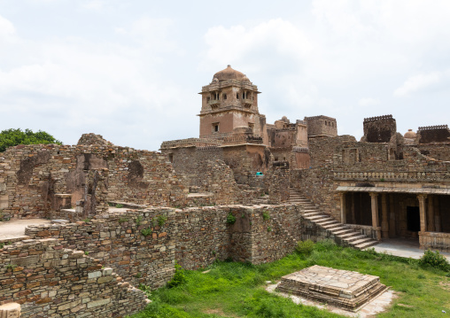 The ruined rana kumbha palace inside the medieval Chittorgarh fort complex, Rajasthan, Chittorgarh, India