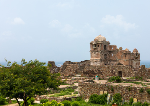 The ruined rana kumbha palace inside the medieval Chittorgarh fort complex, Rajasthan, Chittorgarh, India