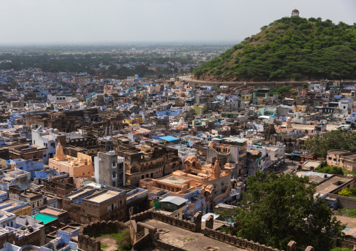 View of the city with the blue brahmin houses, Rajasthan, Bundi, India