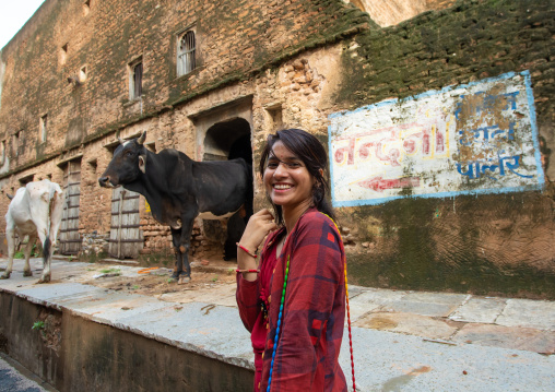 Portrait of a young rajasthani woman in traditional clothing, Rajasthan, Nawalgarh, India