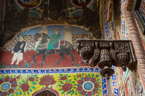 Lamp in an old haveli, Rajasthan, Nawalgarh, India