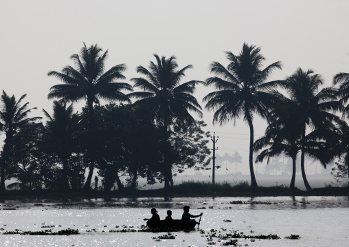 Shadows Sailing On A Small Boat On Backwaters Of Kerala, Alleppey, India