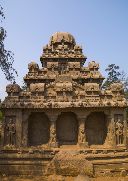 The Rock Cut Dharmaraja Ratha Temple, Mahabalipuram, India