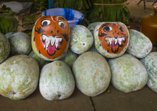 Stalls Of Painted Watermelon Use As Protection For The House At Pondicherry Market Place, India