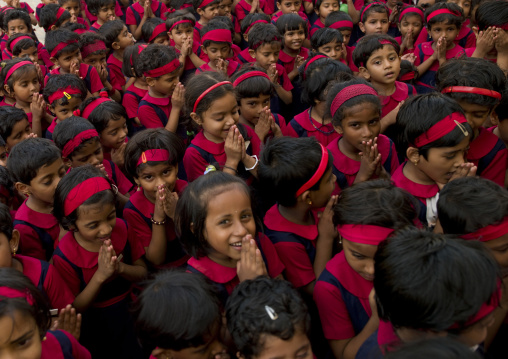 Group Of Schoolchildren In Uniform Praying, Kochi, India