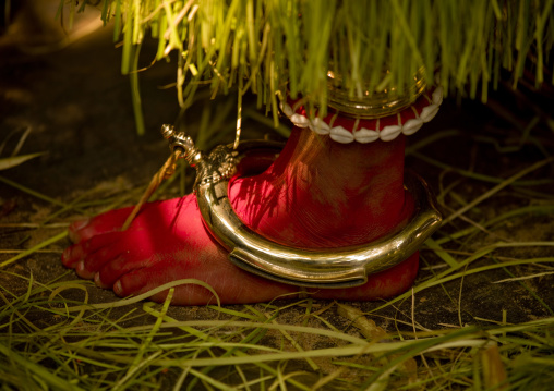 Painted Foot Of A Theyyam Artist Ready For Theyyam Ceremony, Thalassery, India