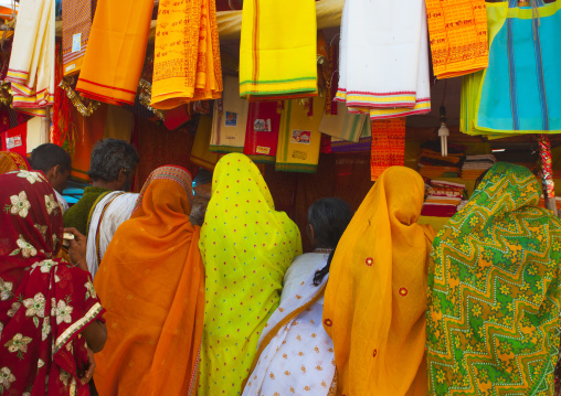 Pilgrims Buying Saris At Maha Kumbh Mela, Allahabad, India