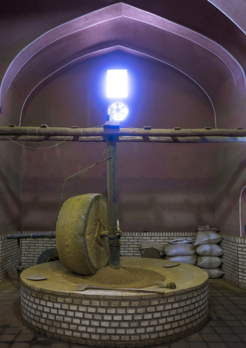 Sesame oil press stone in the bazaar, Isfahan province, Kashan, Iran