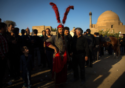 Man ready to play in the traditional religious theatre called tazieh about Imam Hussein death in Kerbala, Isfahan Province, Isfahan, Iran