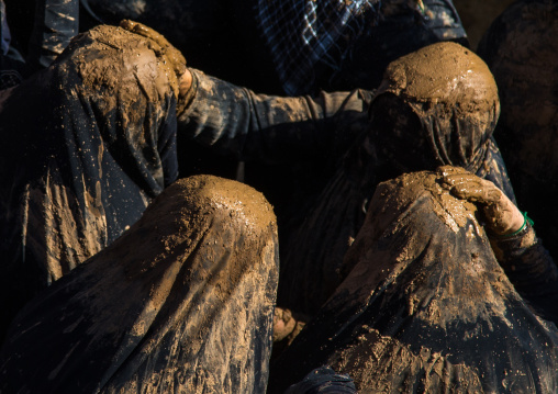 Iranian Shiite Muslim Women Covering In Mud Other Women During Ashura, The Day Of The Death Of Imam Hussein, Kurdistan Province, Bijar, Iran