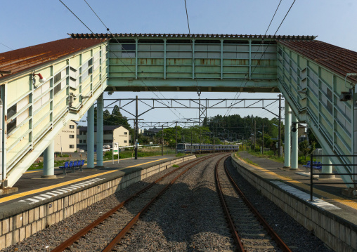 Tatsuta train station in the highly contaminated area after the daiichi nuclear power plant irradiation, Fukushima prefecture, Naraha, Japan