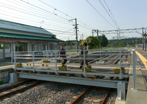 Tatsuta train station in the highly contaminated area after the daiichi nuclear power plant irradiation, Fukushima prefecture, Naraha, Japan