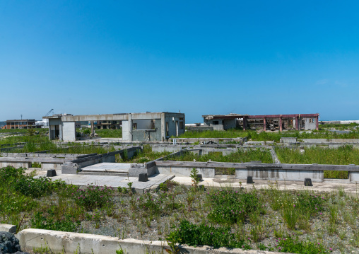 Foundations of the houses destroyed by the earthquake and the tsunami of 2011 five years after, Fukushima prefecture, Namie, Japan